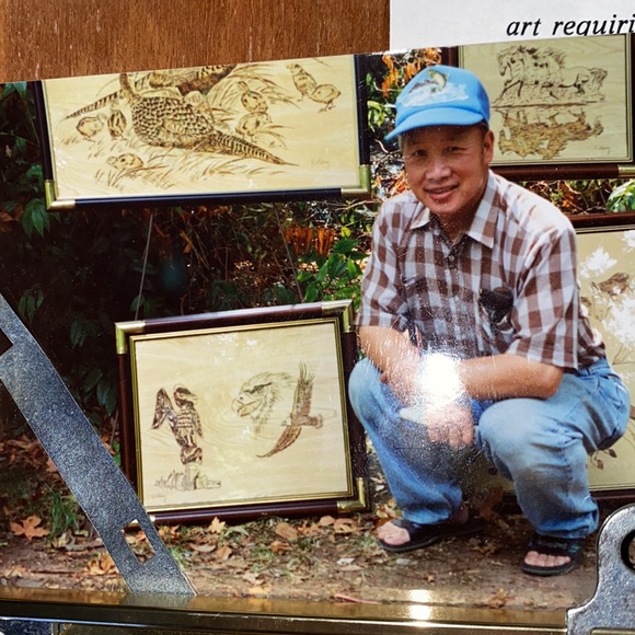 Victor Leong 1994 Framed Pyrogravure Eagle Artwork - Picture 10 of 10